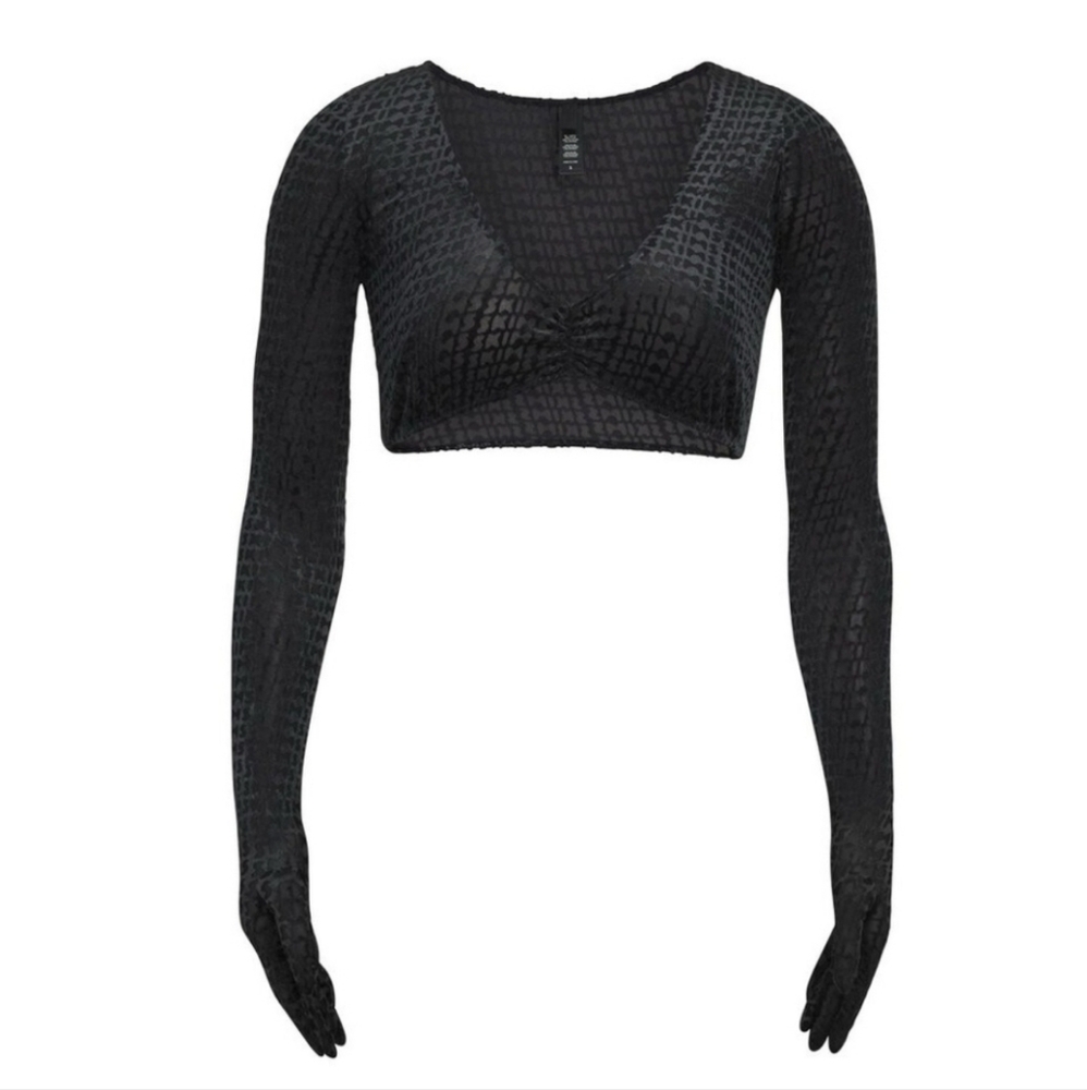 Skims Velvet Crop Top Logo 3X Soot  Logo Burnout Open Bust